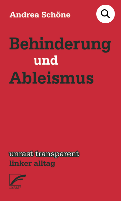 Buch Cover Behinderung und Ableismus. Roter Hintergrund mit Text: Andrea Schöne, Behinderung und Ableismus